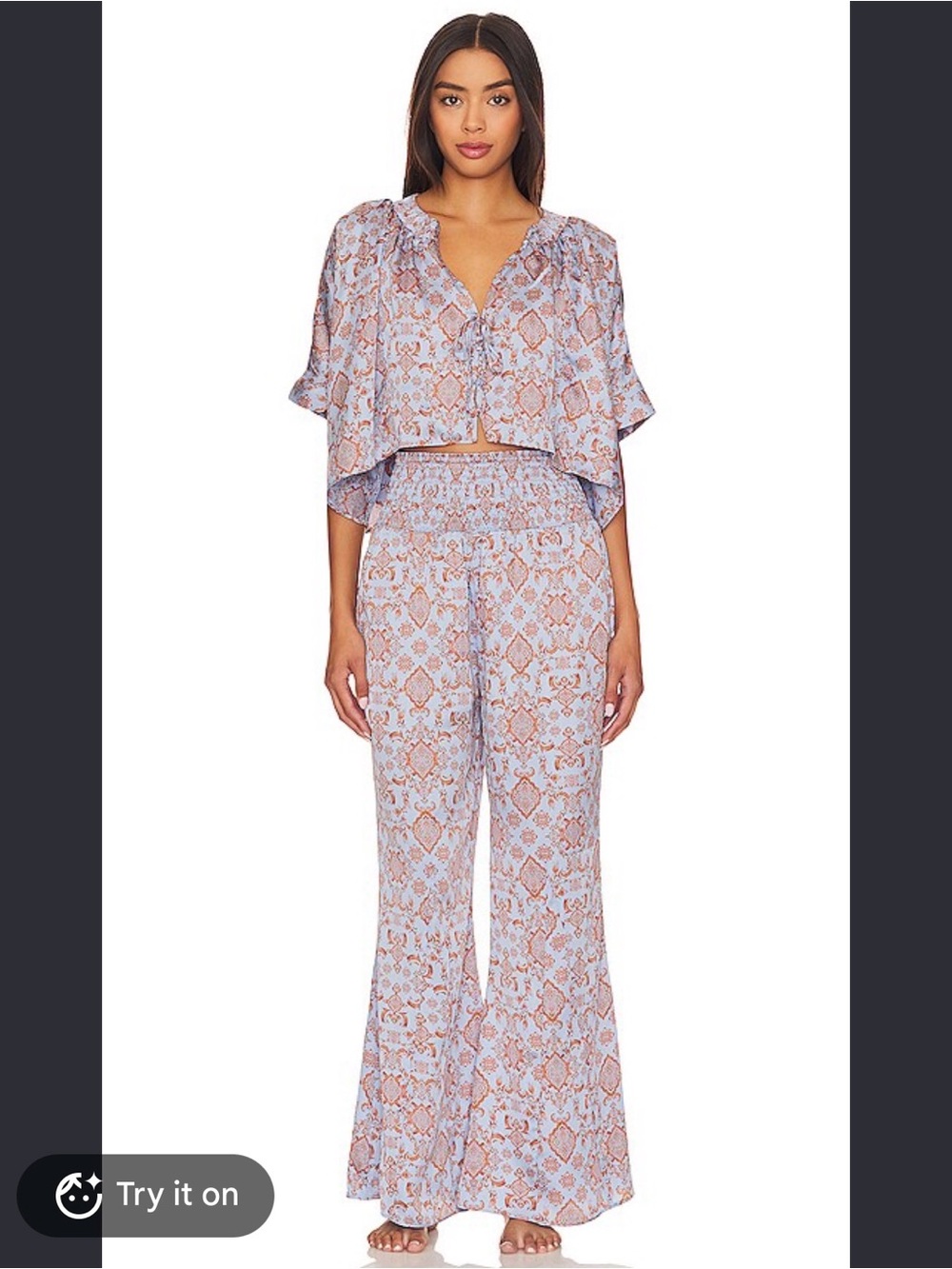 Free People Printed Wide-Leg pants only in Light Blue & Taupe